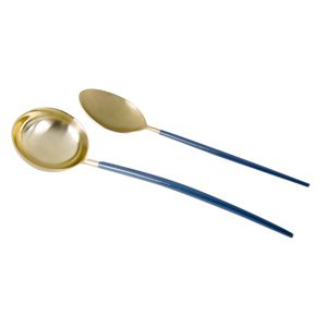 CJ 2PC AÇO INOX P/SERVIR KYOTO DOURADO/AZUL