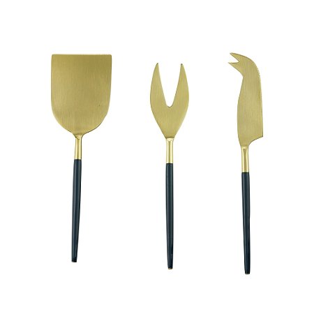 CJ 3PC AÇO INOX P/QUEIJO KYOTO DOURADO/AZUL