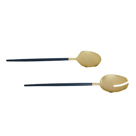 CJ 2PC AÇO INOX P/SALADA KYOTO DOURADO/AZUL