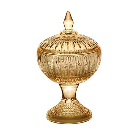 POTICHE DECORATIVA CRISTAL C/PÉ QUEEN ÂMBAR 11x18cm