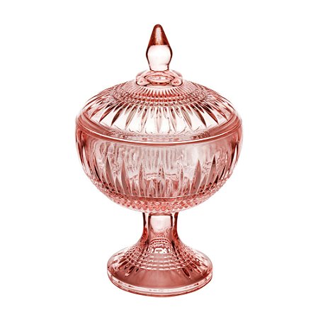 POTICHE DECORATIVA CRISTAL C/PÉ QUEEN ROSA 14x22cm