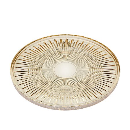 PRATO CRISTAL P/SERVIR C/PÉ QUEEN ÂMBAR 32cm