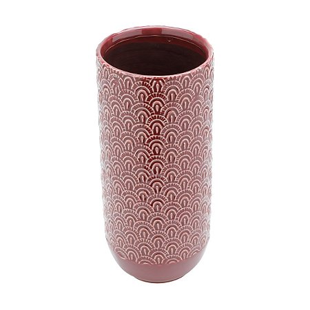 VASO DECORATIVO CERÂMICA VERMELHO/BRANCO 13x30cm