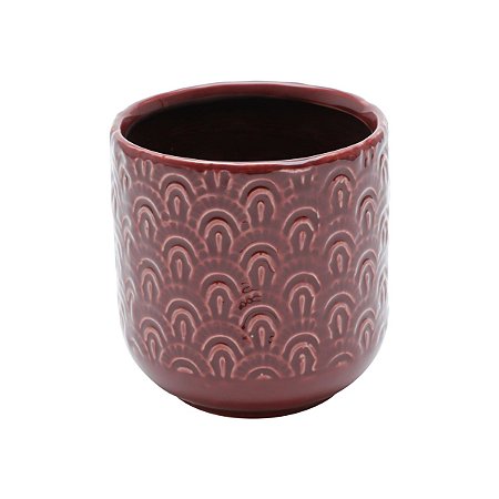 VASO DECORATIVO CERÂMICA VERMELHO/BRANCO 11x11cm