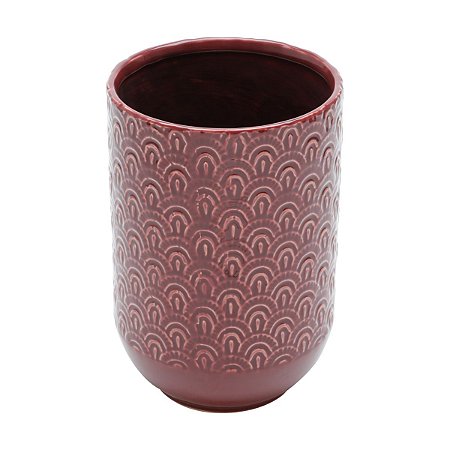 VASO DECORATIVO CERÂMICA VERMELHO/BRANCO 13x20cm
