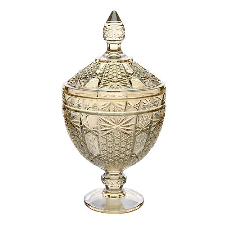 POTICHE DECORATIVA CRISTAL C/PÉ PRINCESS CHAMPANHE 15x28cm