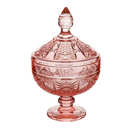 POTICHE DECORATIVA CRISTAL C/PÉ PRINCESS ROSA 15x24cm