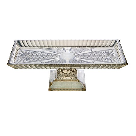 TRAVESSA CRISTAL C/PÉ RETANGULAR PRINCESS CHAMPANHE 34x11cm
