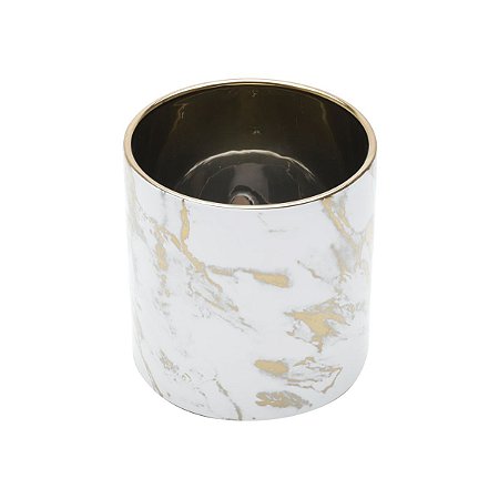 VASO CERÂMICA BRANCO/DOURADO 15x15cm