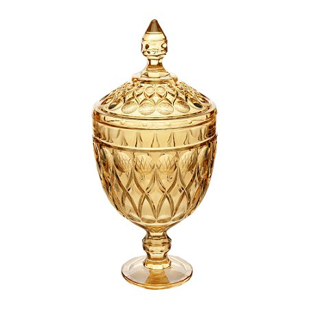 POTICHE DECORATIVA CRISTAL C/PÉ ANGEL ÂMBAR 15x32cm