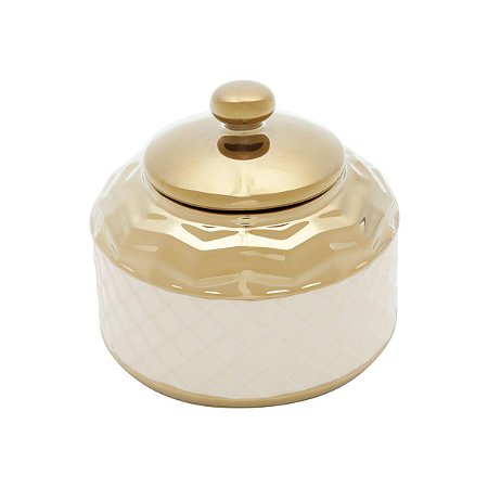 POTICHE DECORATIVO CERÂMICA BRANCO/DOURADO 14x13cm