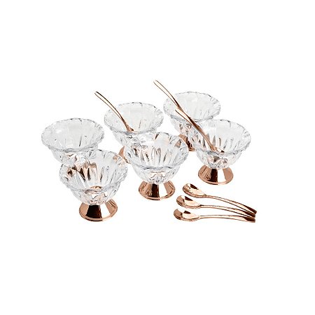 CJ 6 BOWLS DE CRISTAL P/SOBREMESA C/6 COLHERES ROSÉ LOUISE