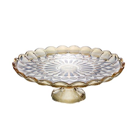 PRATO CRISTAL P/BOLO C/PÉ ANGEL ÂMBAR 32x11cm