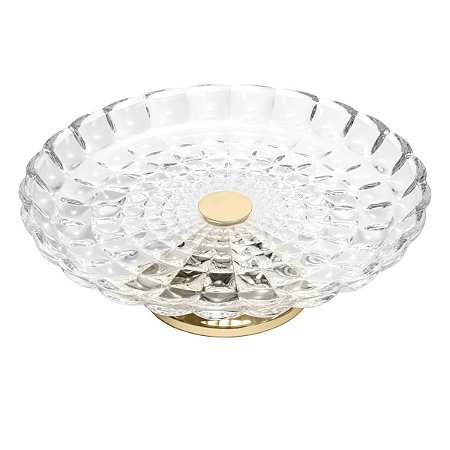PRATO P/BOLO DE CRISTAL C/PÉ EM PVD DOURADO BUBBLE 37CM