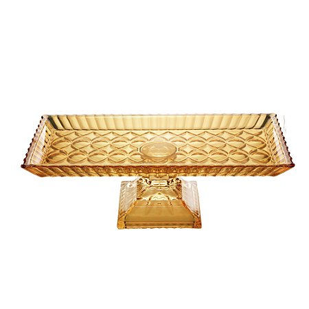 TRAVESSA CRISTAL C/PÉ RETANGULAR ANGEL ÂMBAR 34x17x11cm