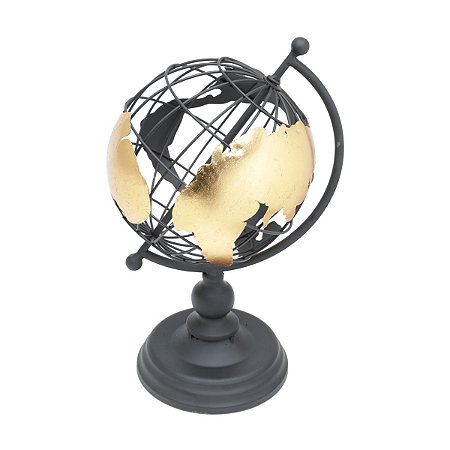 GLOBO MUNDI METAL PRETO/DOURADO 20x18x30cm