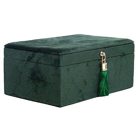 CAIXA DECORATIVA MADEIRA VELUDO VERDE 24x17x11cm