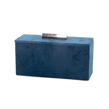 CAIXA DECORATIVA MADEIRA VELUDO AZUL 20x8x10cm