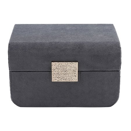 CAIXA DECORATIVA MADEIRA VELUDO CINZA 19x13x11cm