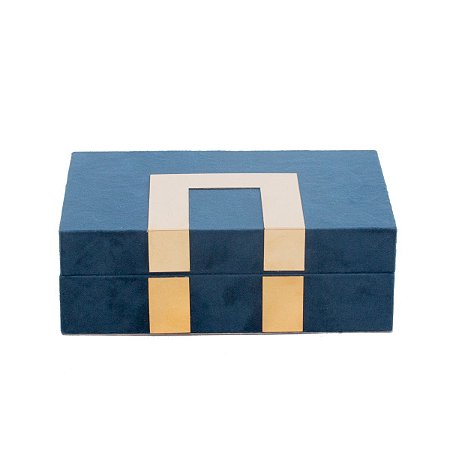 CAIXA DECORATIVA MADEIRA VELUDO AZUL 22x16x8cm
