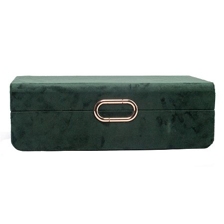 CAIXA DECORATIVA MADEIRA VELUDO VERDE 33x21x11cm