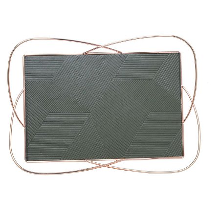 BANDEJA METAL DECORATIVA VERDE/DOURADO 37x27x5cm
