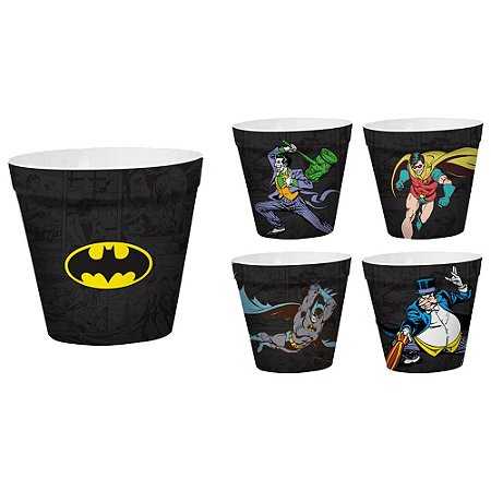 SET MELAMINA 5 PCS POTE DE PIPOCA DC JUSTICE LEAGUE PRETO 1