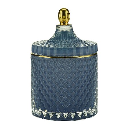 POTICHE DECORATIVO VIDRO AZUL 11x17cm