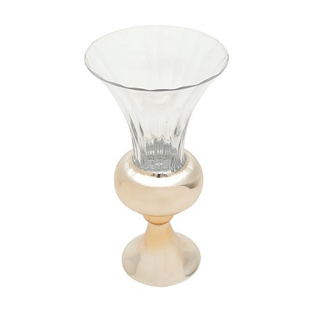 VASO VIDRO BASE DOURADA 19x13x38cm
