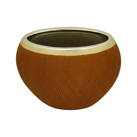 VASO DECORATIVO CERÂMICA MARROM 27x13x21cm