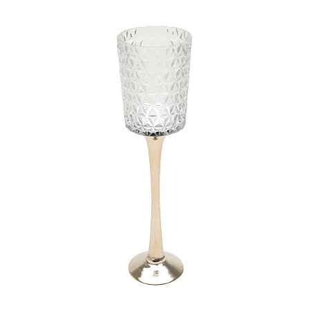 VASO VIDRO BASE DOURADA 13x12x50cm