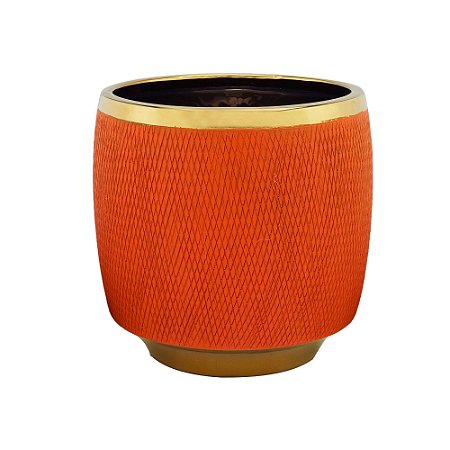 VASO DECORATIVO CERÂMICA LARANJA 18x18cm