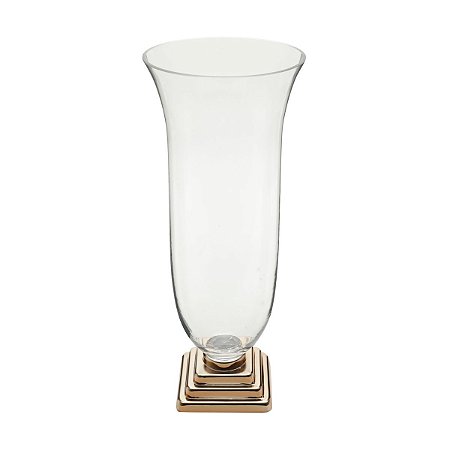 VASO VIDRO BASE DOURADA 19x12x44cm