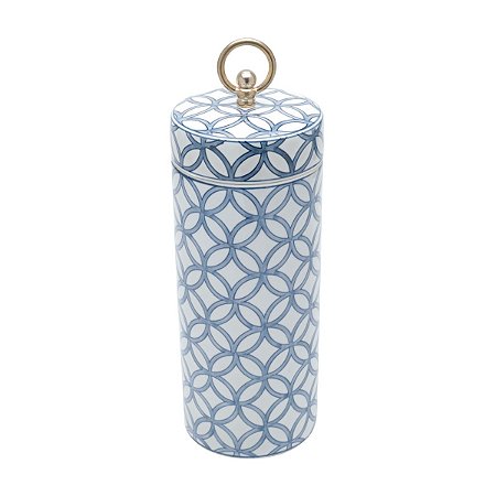 POTICHE DECORATIVO PORCELANA BRANCO/AZUL 14x40cm