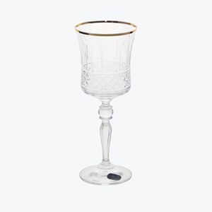 CJ 6 TAÇAS CRISTAL ECOLÓGIC LAPIDADO VINHO FIO DOURADO 250ml