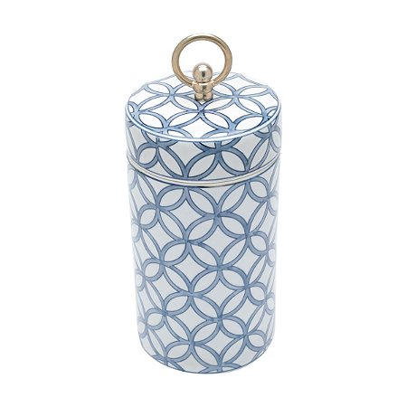 POTICHE DECORATIVO PORCELANA BRANCO/AZUL 14x32cm