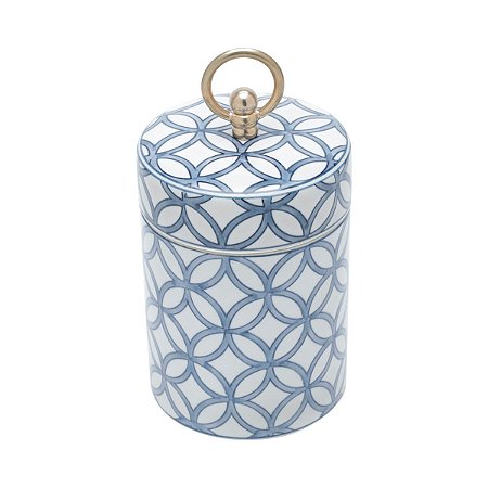 POTICHE DECORATIVO PORCELANA BRANCO/AZUL 14x25cm