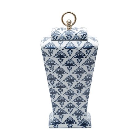 POTICHE DECORATIVO PORCELANA BRANCO/AZUL 20x11x43cm