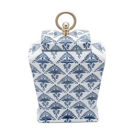 POTICHE DECORATIVO PORCELANA BRANCO/AZUL 20x11x31cm