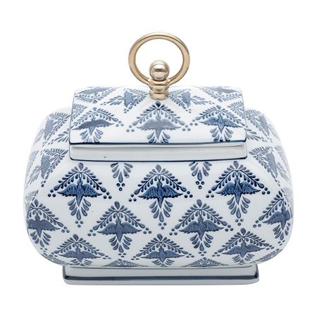 POTICHE DECORATIVO PORCELANA BRANCO/AZUL 23x15x23cm
