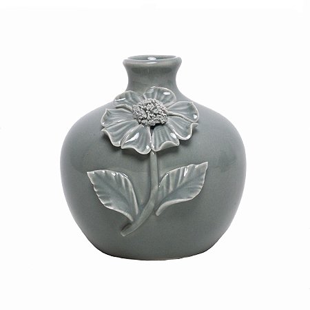 VASO DECORATIVO CERÂMICA C/FLOR CINZA 9x9cm