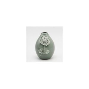 VASO DECORATIVO CERÂMICA C/FLOR CINZA 9x12cm