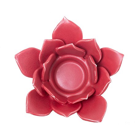 PORTA VELA CERÂMICA FLOR VERMELHO 14x6cm