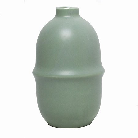 VASO DECORATIVO CERÂMICA BRANCO/VERDE 11x18cm