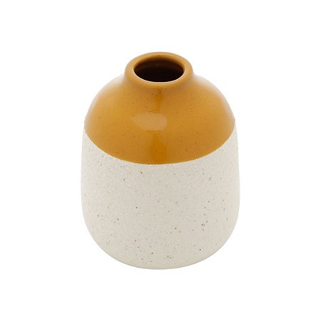VASO DECORATIVO CERÂMICA GRANILITE BRANCO/AMARELO 10x12cm