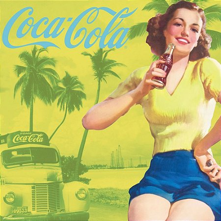 PLACA MAGNETICA COCA COLA METAL PIN UP BROWN LADY AMARELO