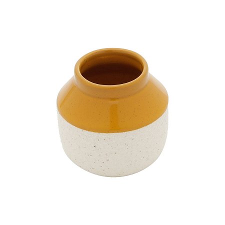 VASO DECORATIVO CERÂMICA GRANILITE BRANCO/AMARELO 10x9cm