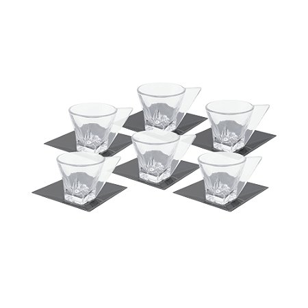 CJ 6 XÍCARAS DE VIDRO P/CHÁ C/PIRES VENEZA BLACK 180ml