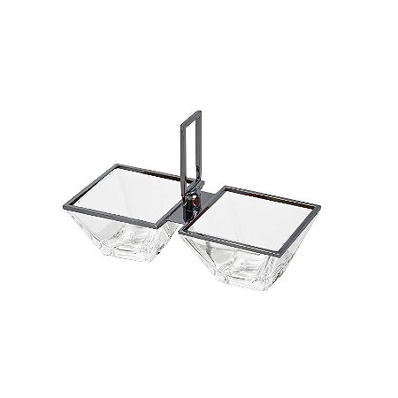 PETISQUEIRA DUPLA DE VIDRO C/ARO E PUXADOR BLACK VENEZA 24X11X16cm