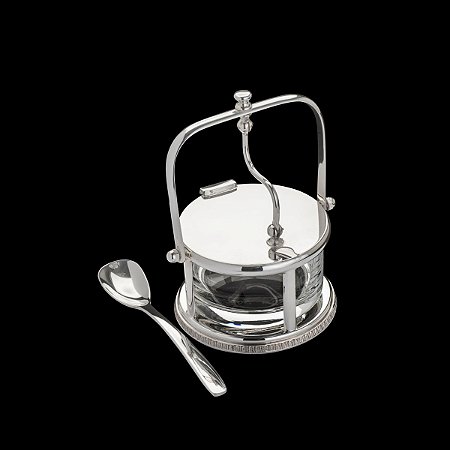 QUEIJEIRA DE VIDRO C/TAMPA ARTICULÁVEL E COLHER DE PRATA PARIS 9X16cm